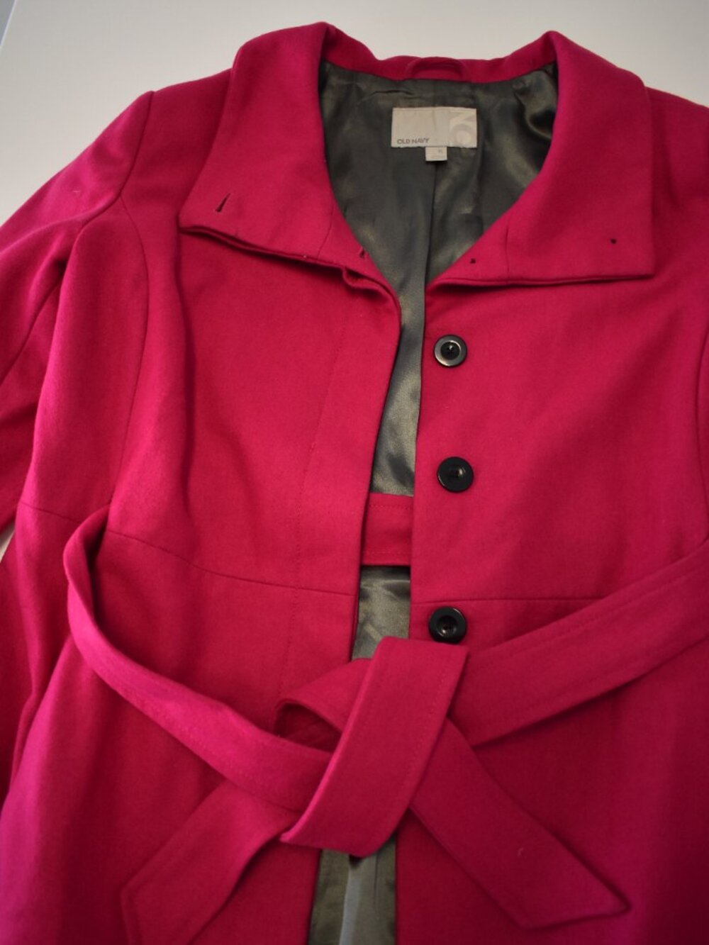 Old Navy Pink Women's Wool Peacoat-Pockets-Bold-Hidden Tie-Lined Size XL - Picture 3 of 10